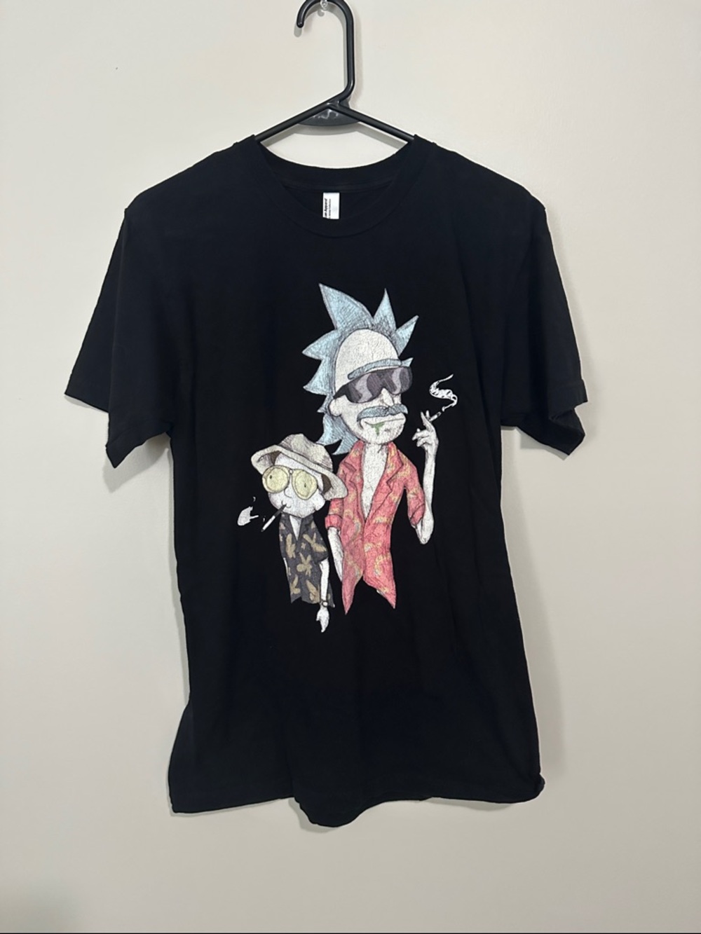 American Apparel Black Short-Sleeve Tee with Colorful Cartoon Duo Graphic